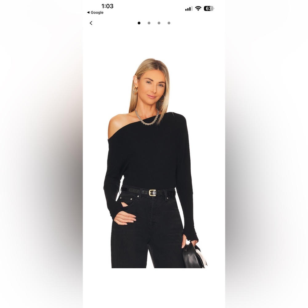 NEW Enza Costa Slouch Top Black Long Sleeve Off Shoulder Sz M